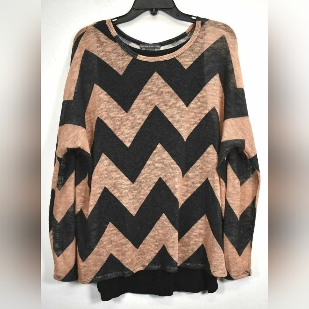 CHELSEA & THEODORE Women's Printed Stripe Pullover Sweater Taupe Black XXL
